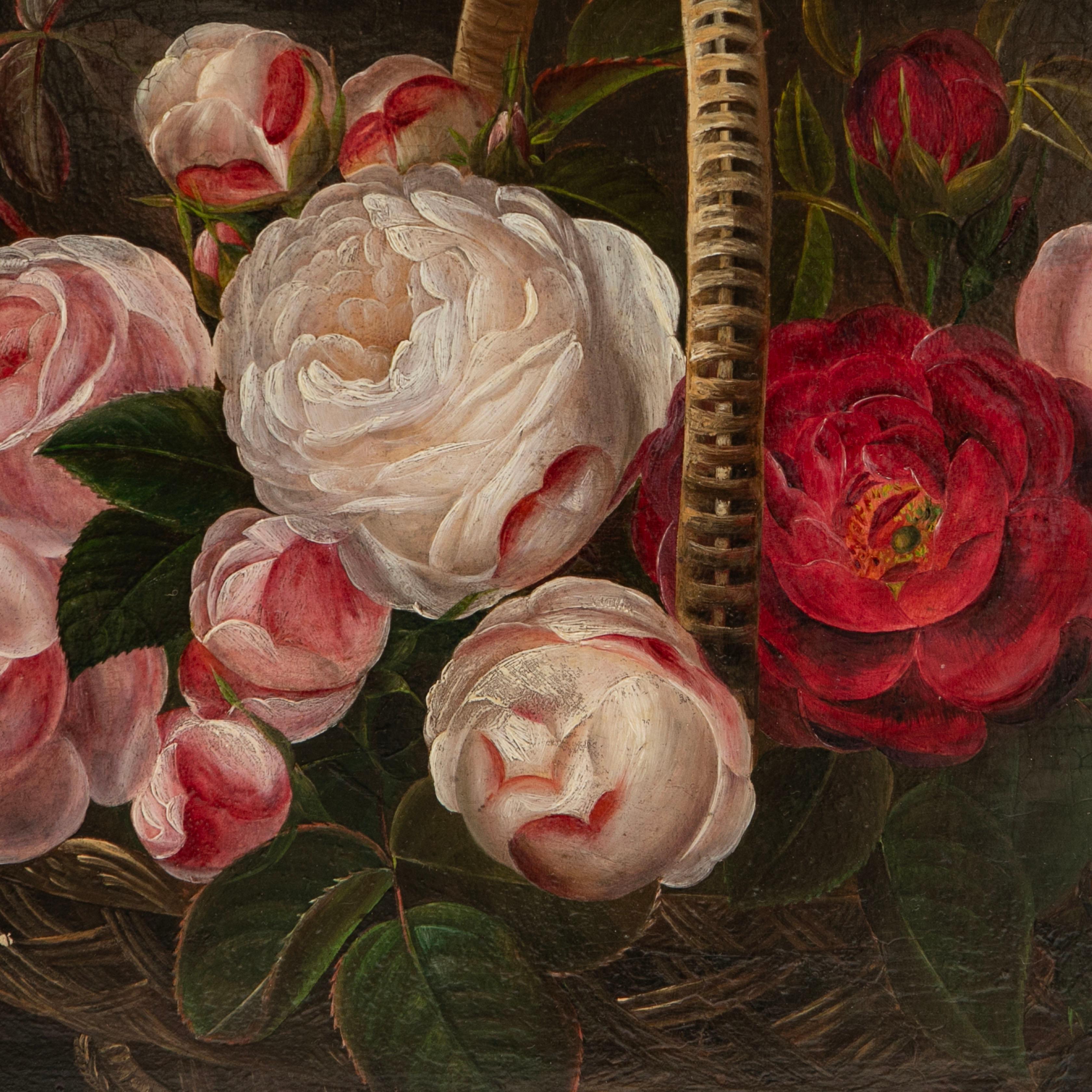 Decorative 19th Century Oil Painting of Roses, I.L. Jensen School For Sale 1