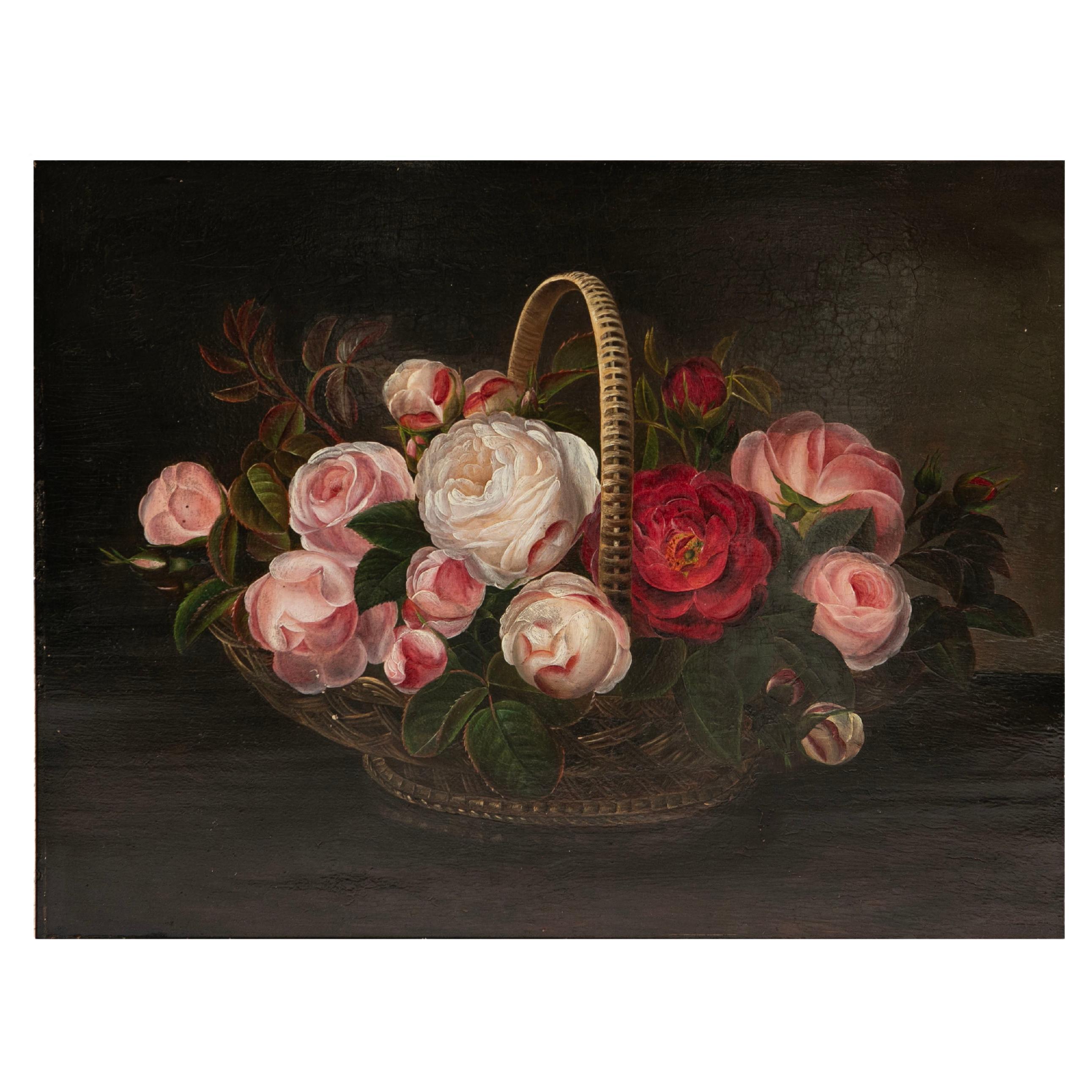 Decorative 19th Century Oil Painting of Roses, I.L. Jensen School