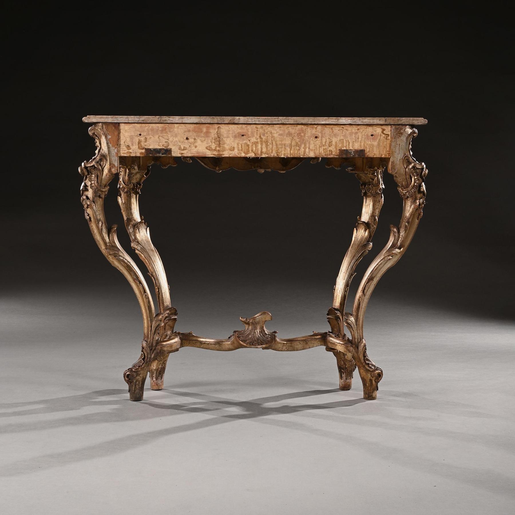 Decorative 19th Century Silver Gilt Italian Console Table with Shaped Marble Top en Bueno estado para la venta en Benington, Herts
