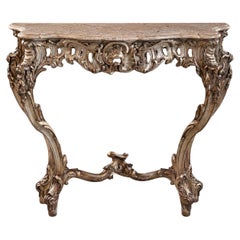19th Century Silver Gilt Italian Console Table with Shaped Marble Top