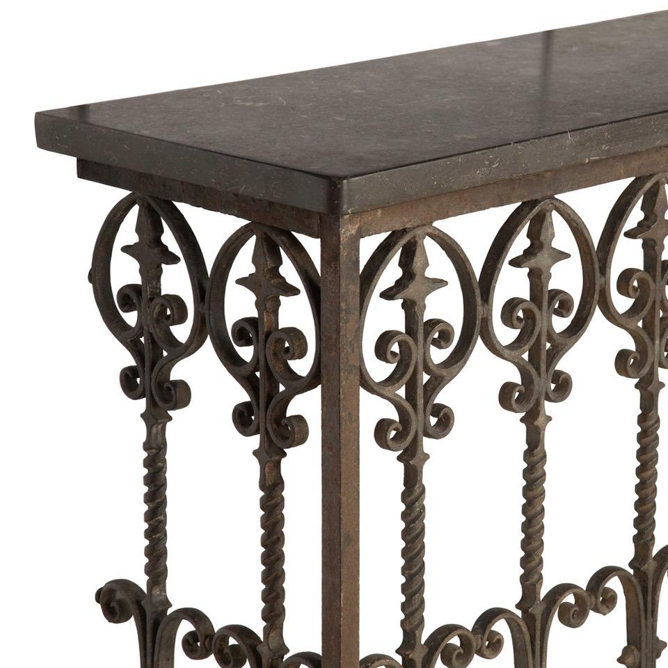 Mid-19th Century Decorative 19th Century Wrought Iron Balcony or Console with Fossil Marble Top