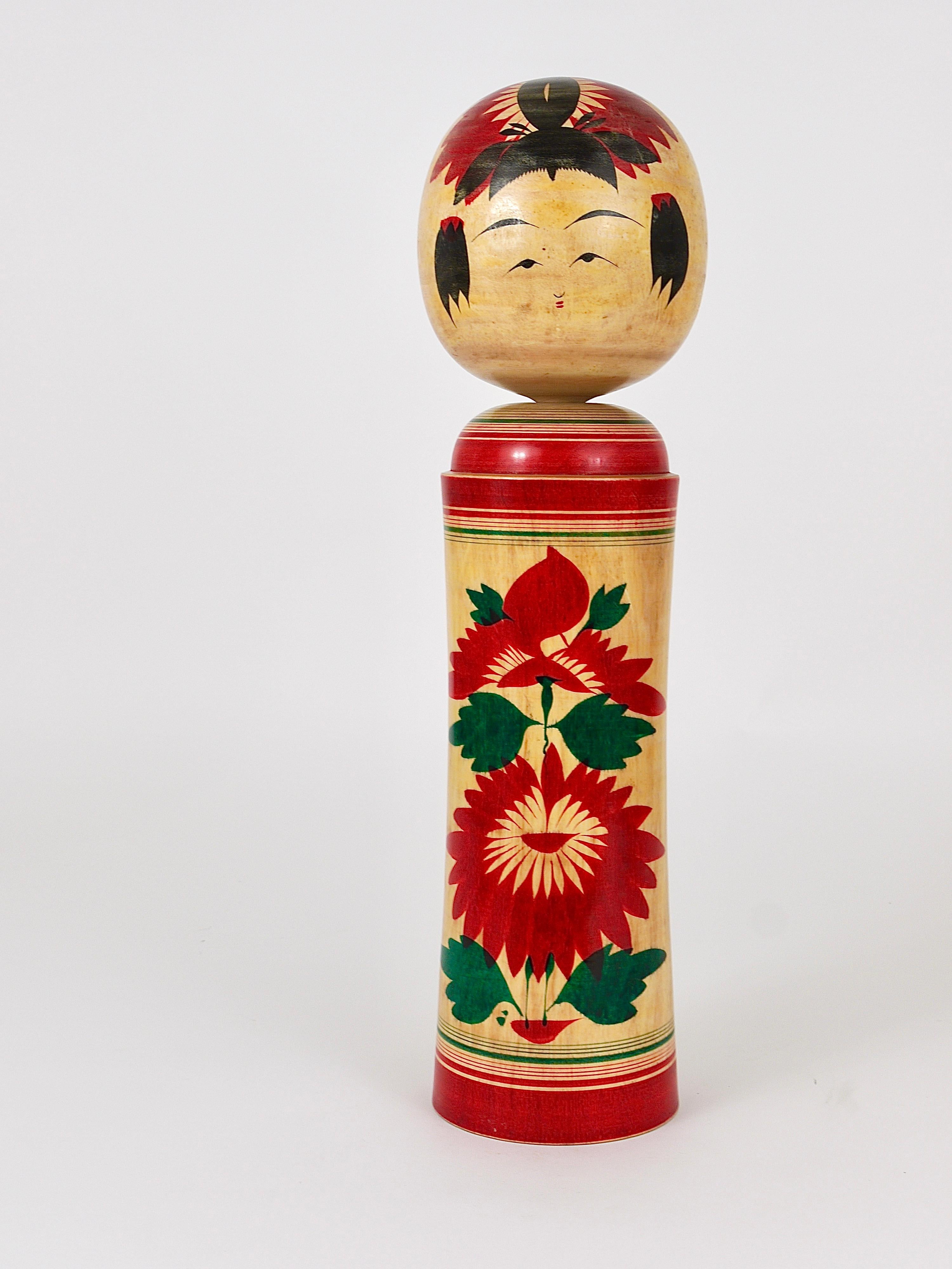 Edo Decorative Naruko Kokeshi Doll Sculpture from Northern Japan, Hand-Painted For Sale