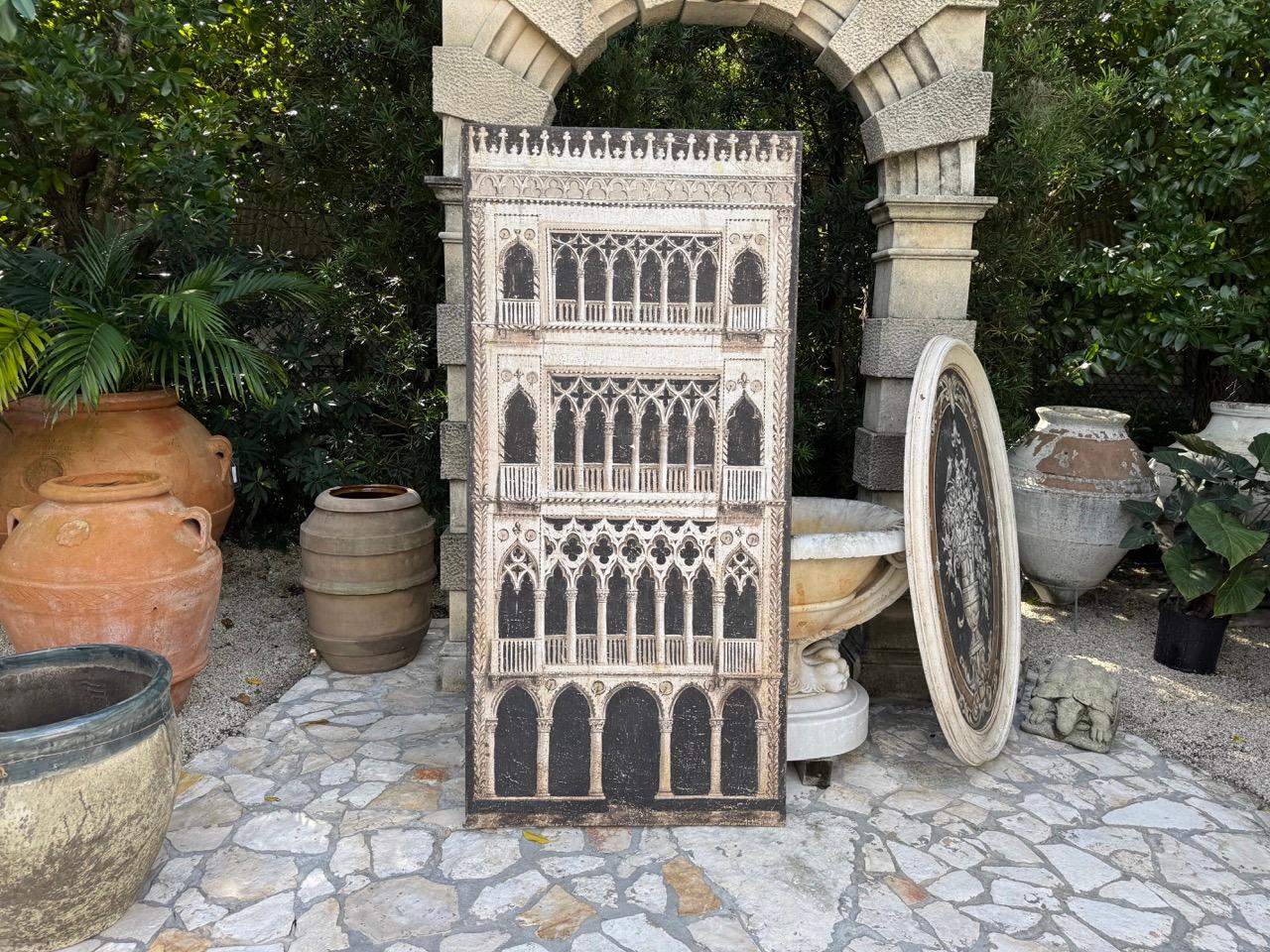 Dekorative Architekturmalerei des 20. Jahrhunderts in Gouache - Venezianischer Palazzo im Angebot 5