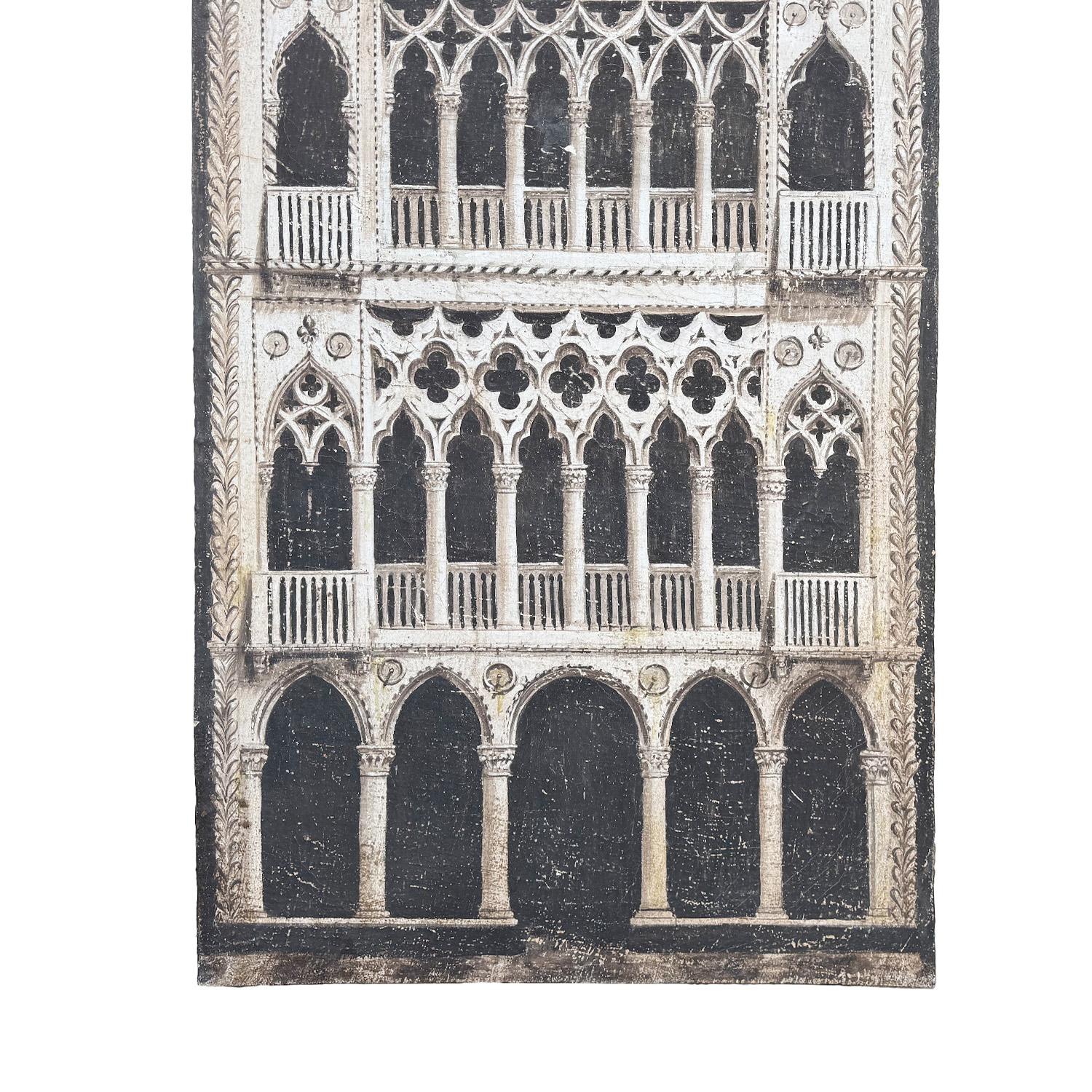 Dekorative Architekturmalerei des 20. Jahrhunderts in Gouache - Venezianischer Palazzo (Italienisch) im Angebot