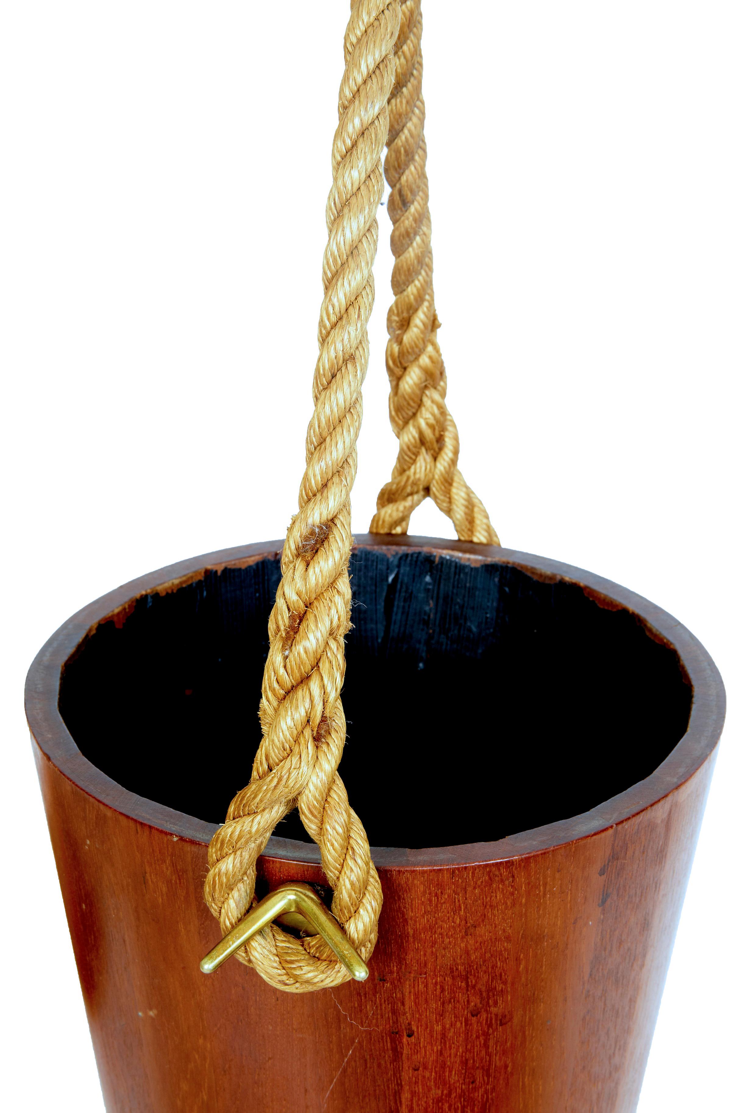Danish Decorative 20th Century Teak Bucket with Rope Handle
