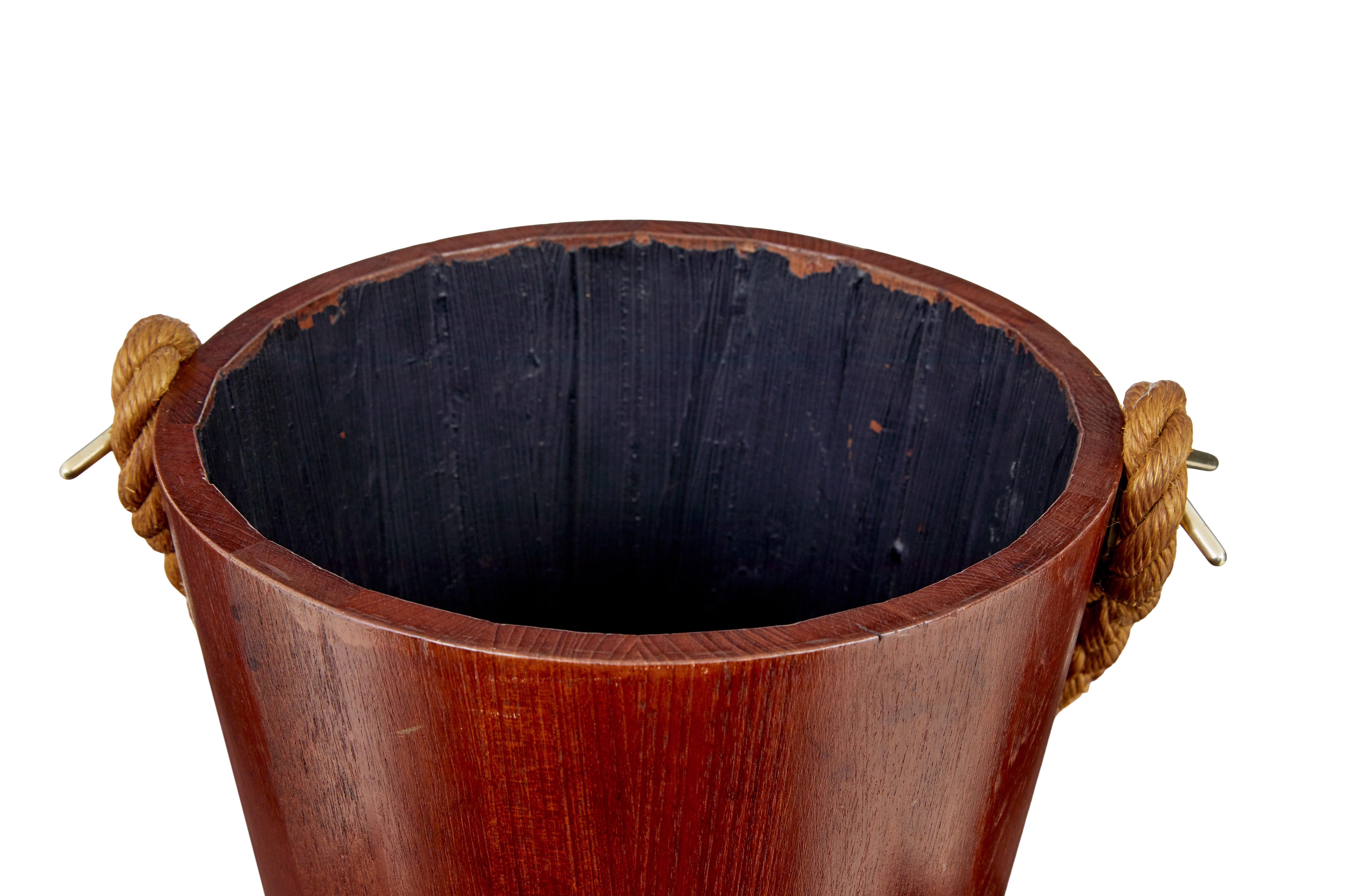 Swedish Decorative 20th century teak bucket with rope handle For Sale