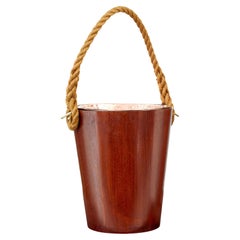 Decorative 20th century teak bucket with rope handle