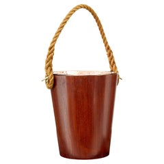 Decorative 20th century teak bucket with rope handle