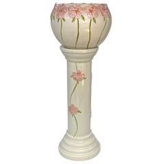 Decorative 20th Century White Porcelain Jardinière/ Flower Pot with Pink Flowers