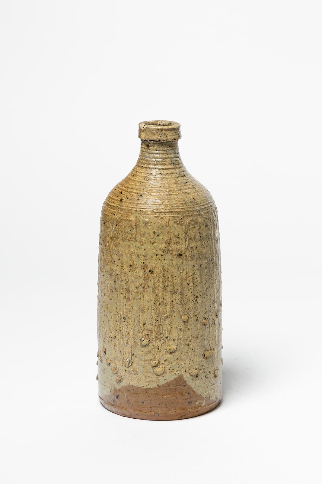 Dekorative braune Keramik-Tischflasche oder Vase von La Borne Potter aus der Mitte des 20. Jahrhunderts (Französisch) im Angebot