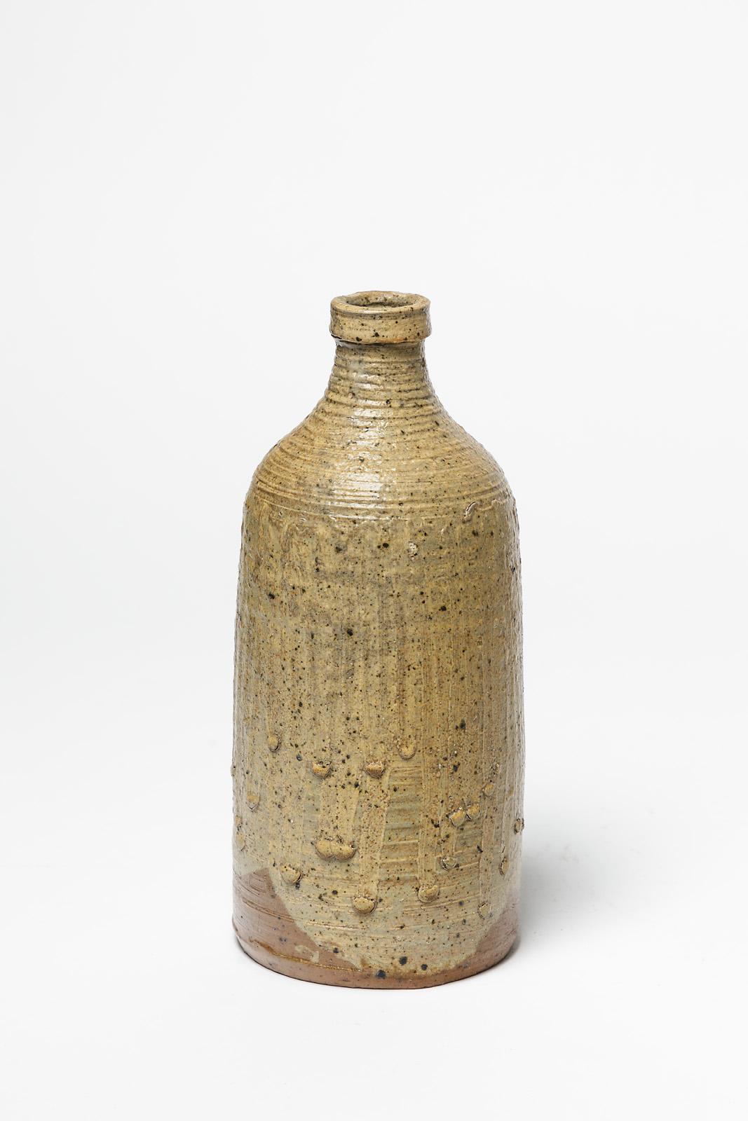 Decorative 20th Midcentury Brown Ceramic Table Bottle or Vase by La Borne Potter In Excellent Condition For Sale In Neuilly-en- sancerre, FR