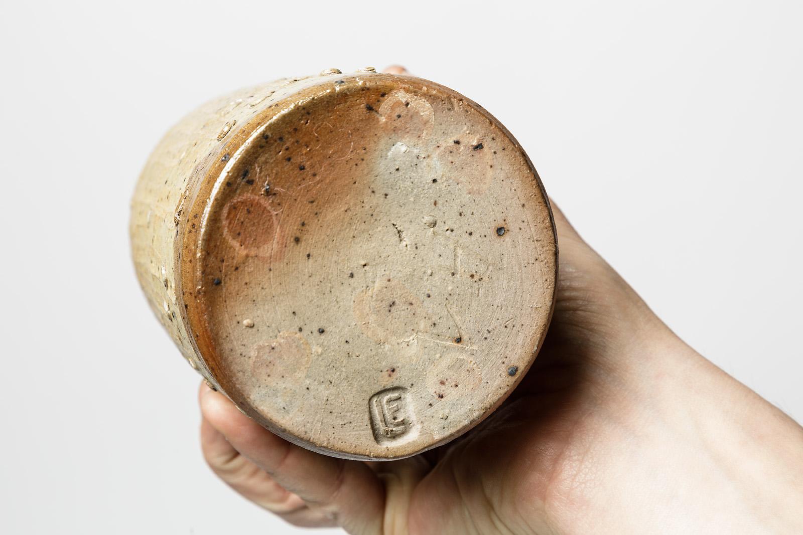 Dekorative braune Keramik-Tischflasche oder Vase von La Borne Potter aus der Mitte des 20. Jahrhunderts im Angebot 1