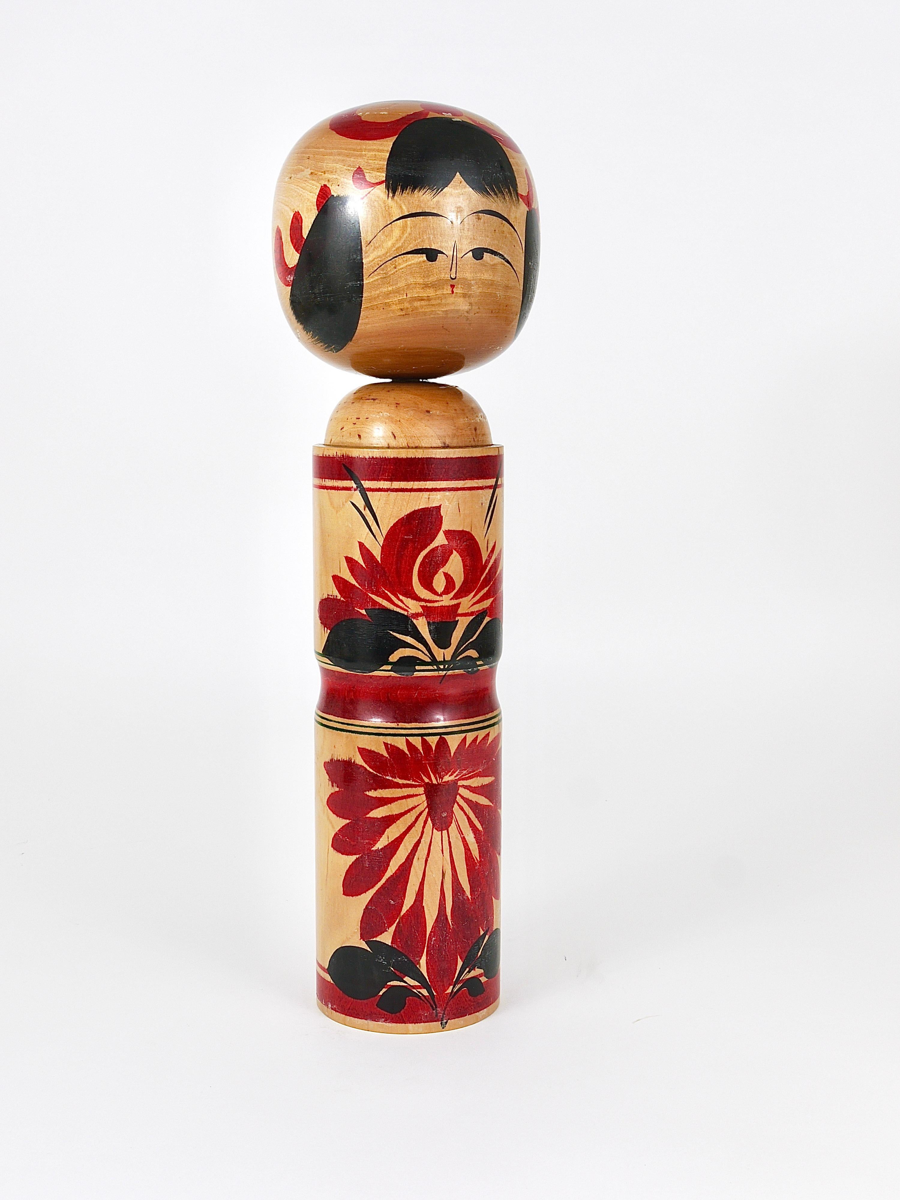 Decorative Kokeshi Doll Sculpture from Northern Japan, Hand-Painted, Signed 3