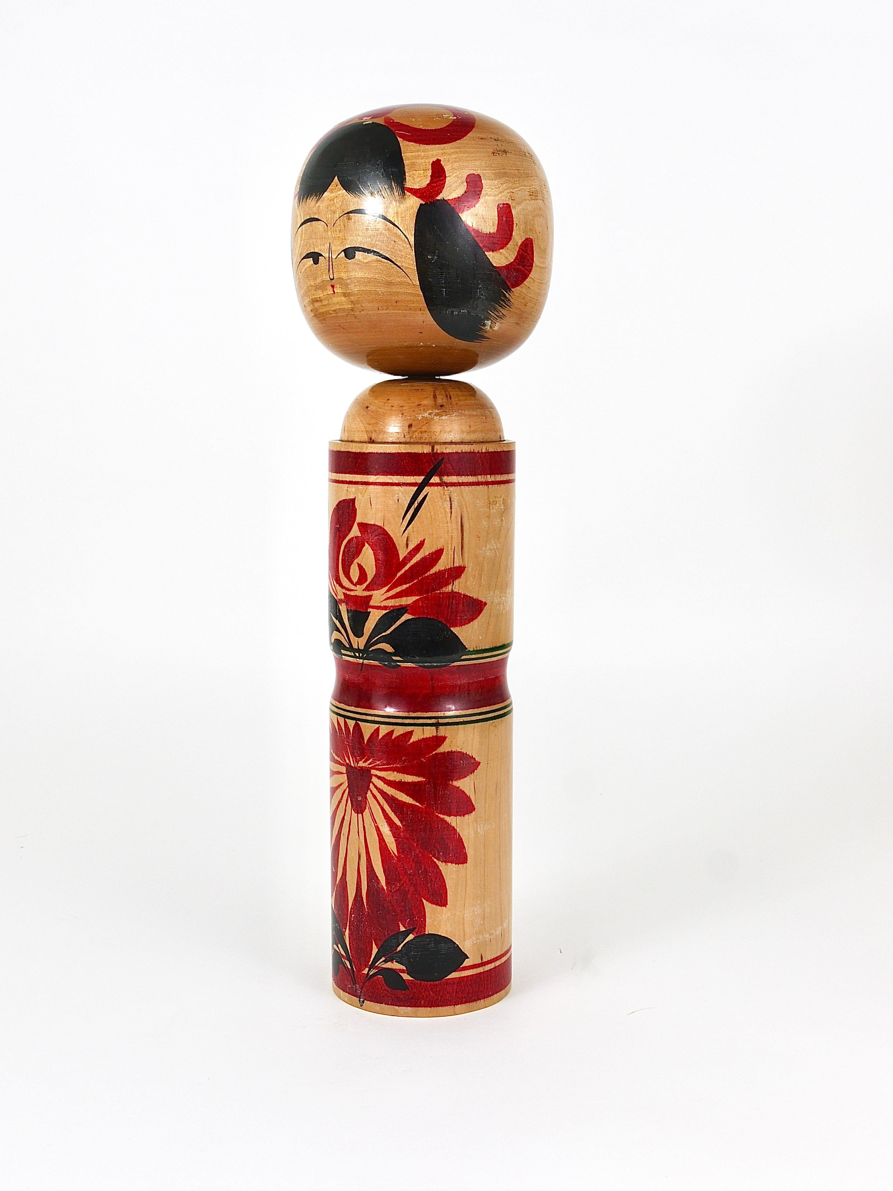 Decorative Kokeshi Doll Sculpture from Northern Japan, Hand-Painted, Signed In Good Condition In Vienna, AT