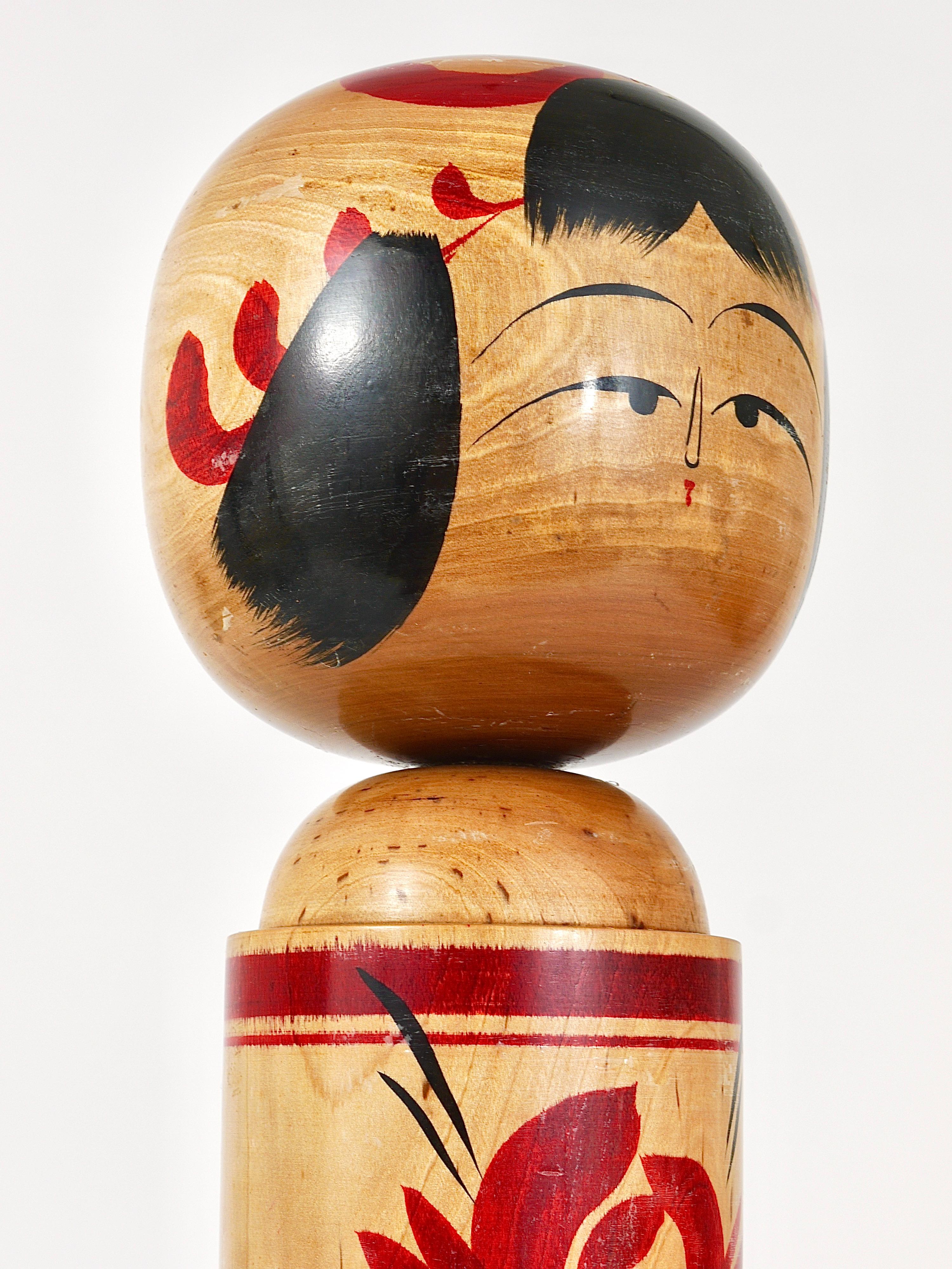 20th Century Decorative Kokeshi Doll Sculpture from Northern Japan, Hand-Painted, Signed