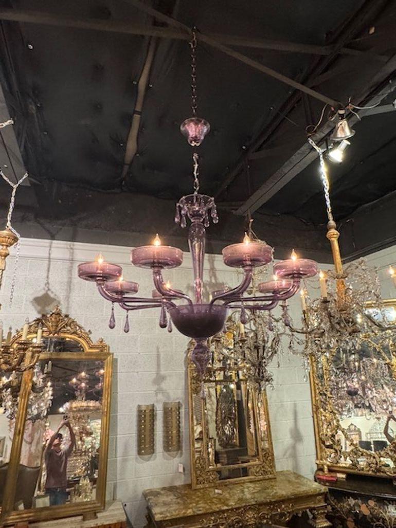 Vetro di Murano Decorative 8 Arm Lavender Murano Chandelier in vendita