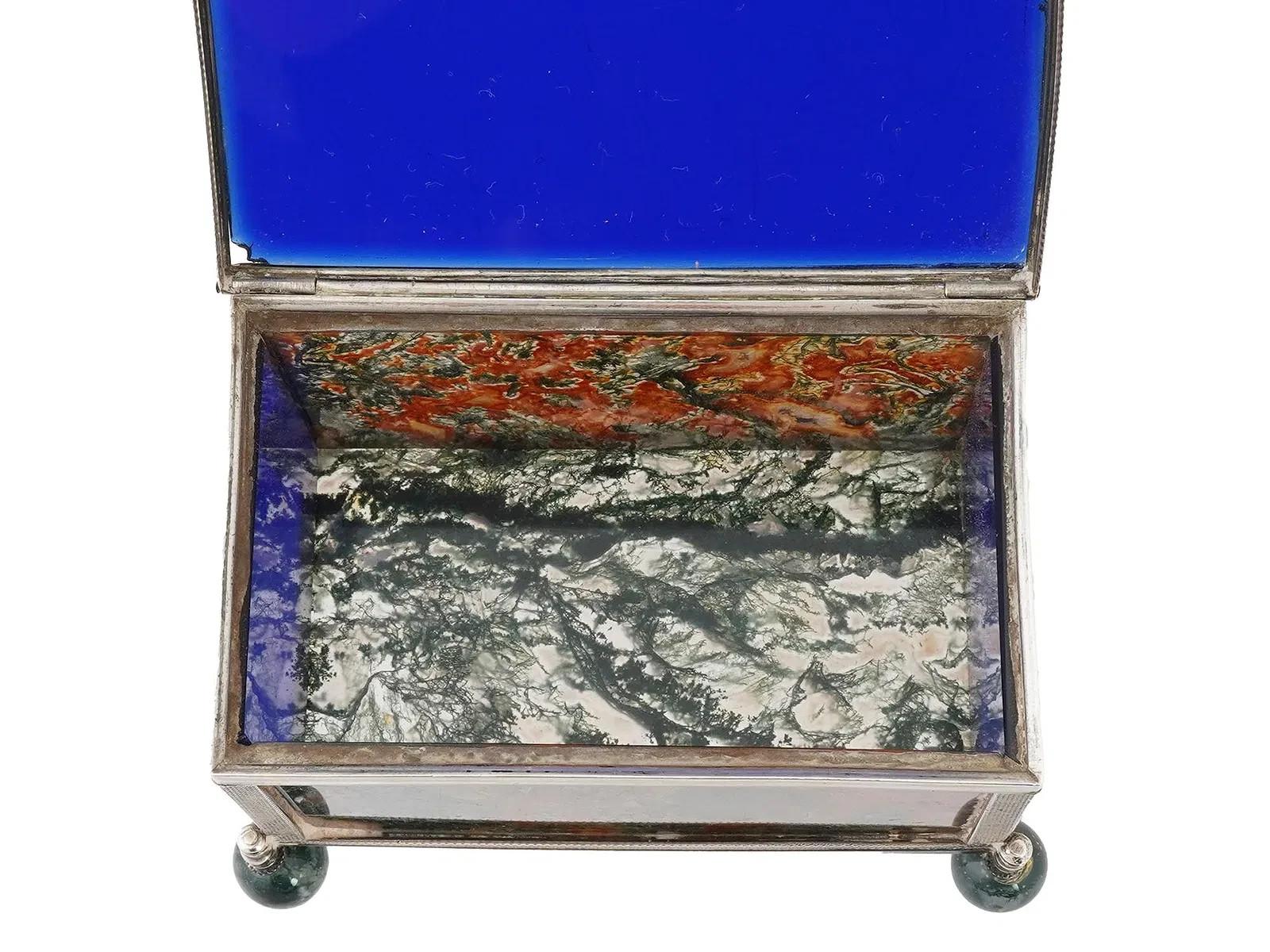 Decorative 925 silver glass moss agate trinket box For Sale 4