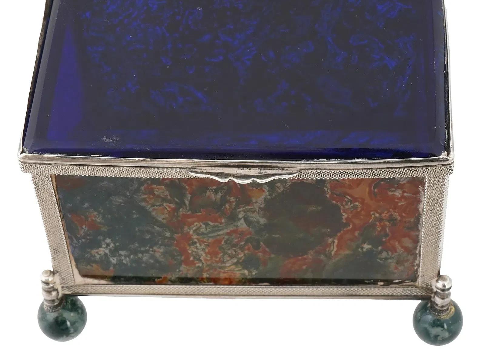 Decorative 925 silver glass moss agate trinket box For Sale 5