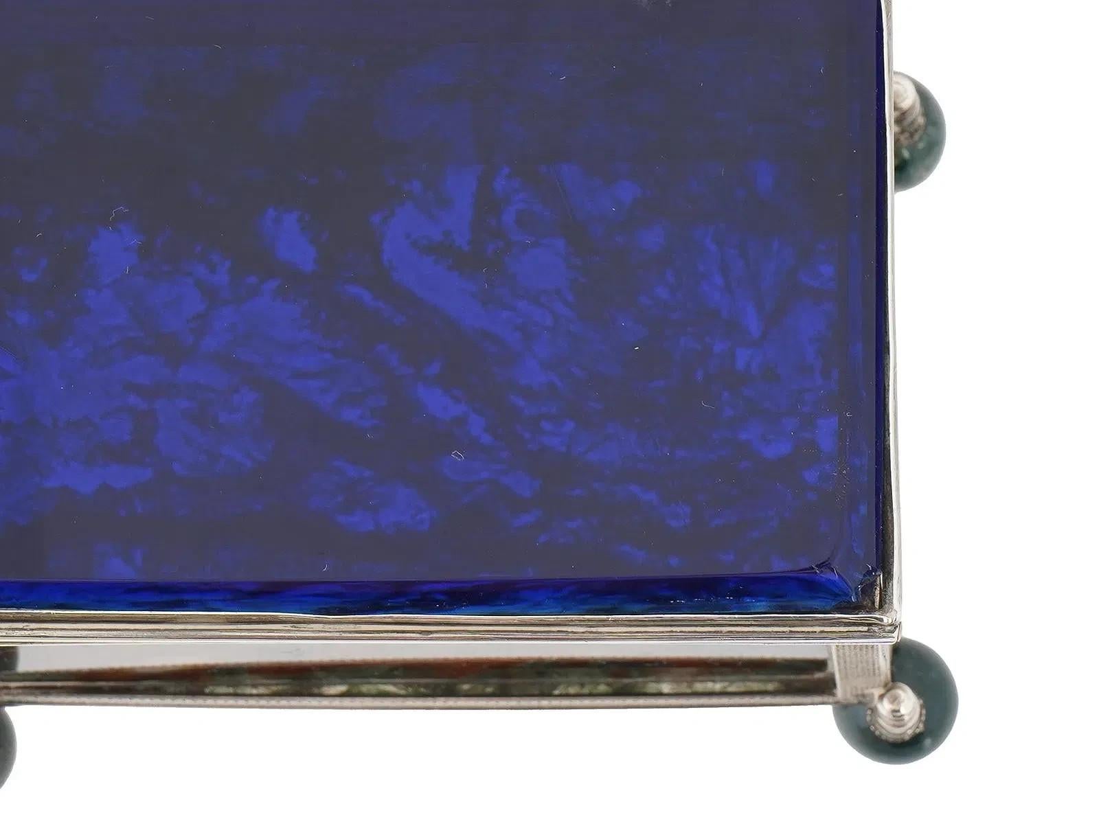 Decorative 925 silver glass moss agate trinket box For Sale 6
