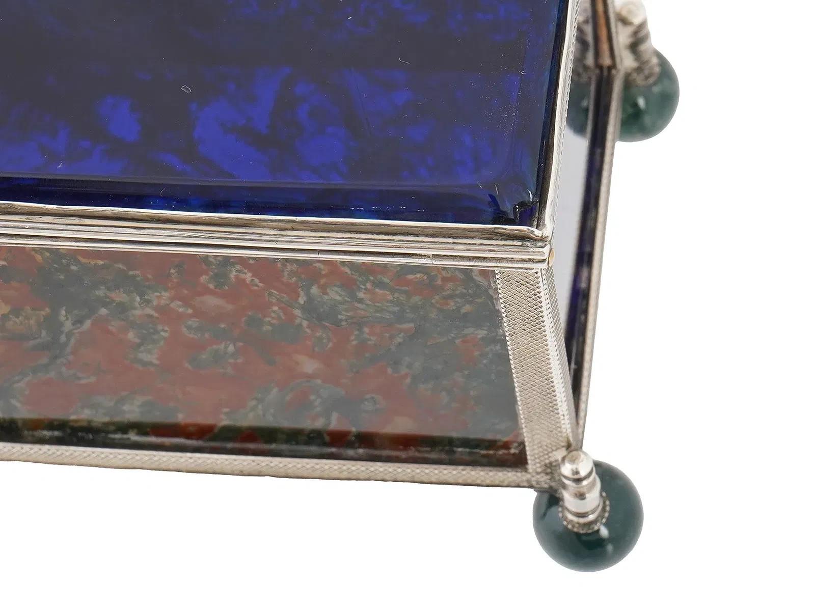 Decorative 925 silver glass moss agate trinket box For Sale 7