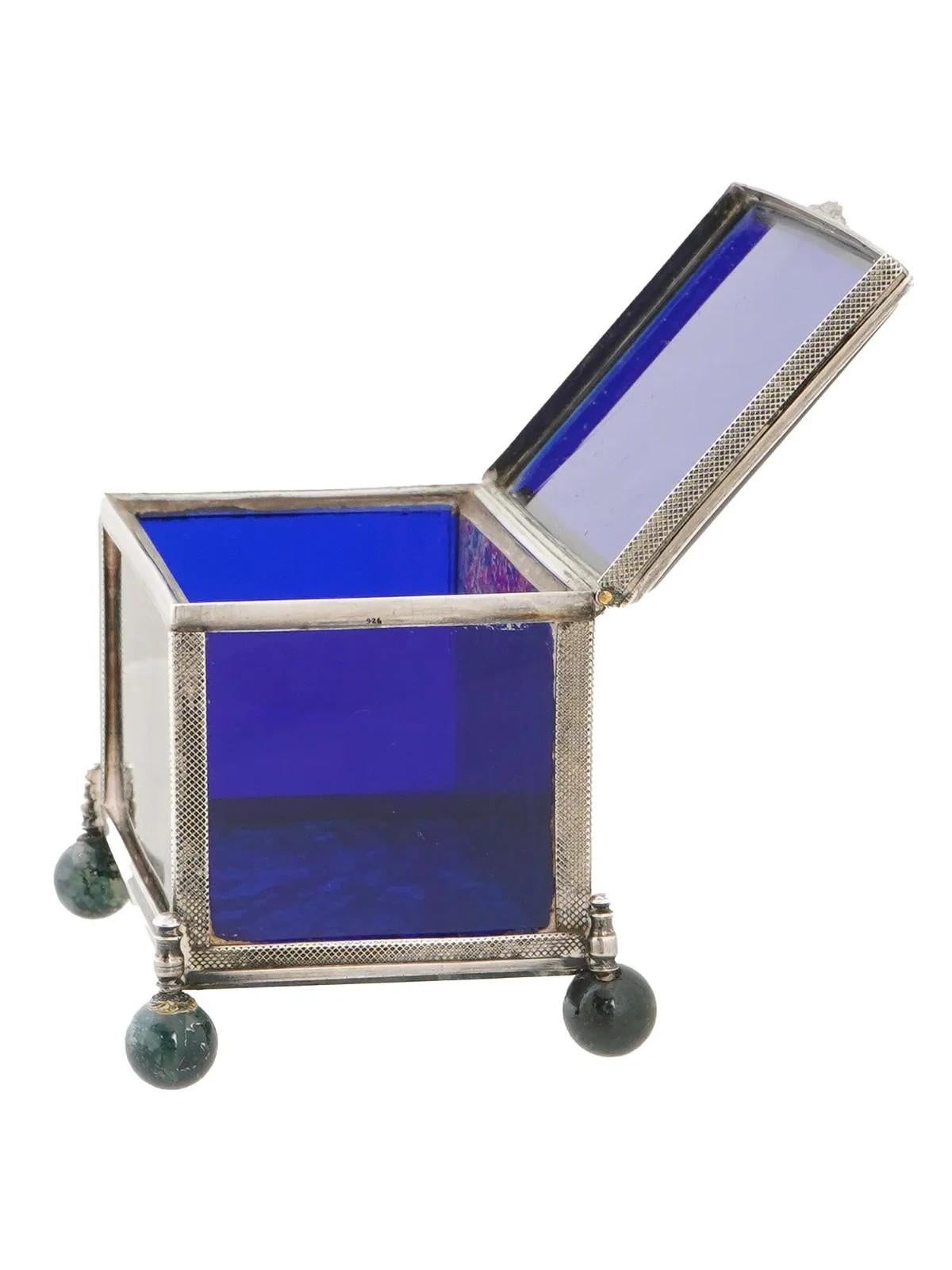 Decorative 925 silver glass moss agate trinket box For Sale 1