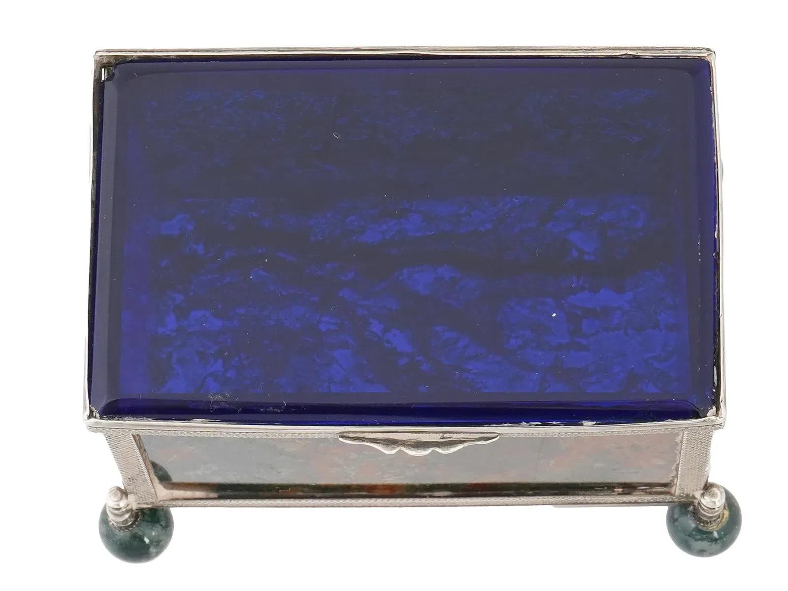 Decorative 925 silver glass moss agate trinket box For Sale 2