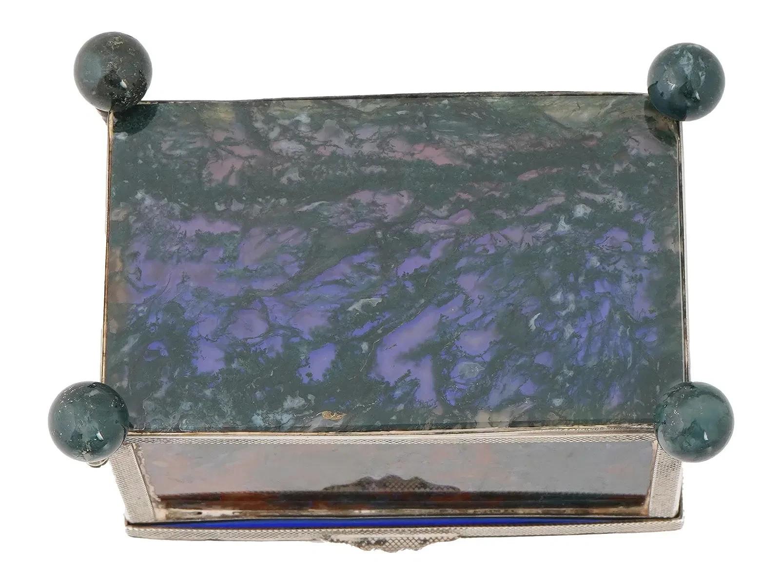 Decorative 925 silver glass moss agate trinket box For Sale 3