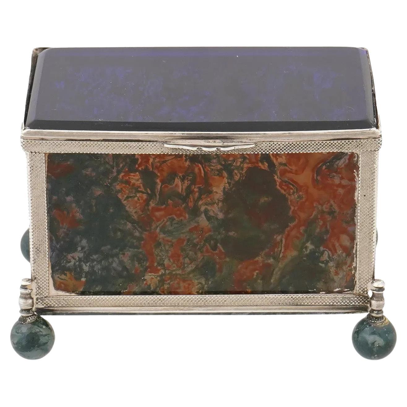 Decorative 925 silver glass moss agate trinket box For Sale