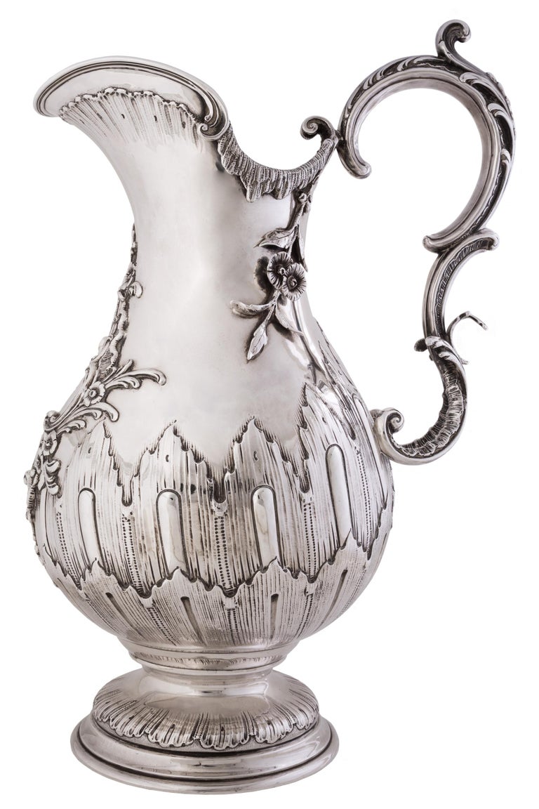 Decorative .950 Silver Water Pitcher with Sculptured Floral Detailing