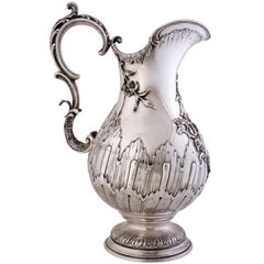 Decorative .950 Silver Water Pitcher with Sculptured Floral Detailing
