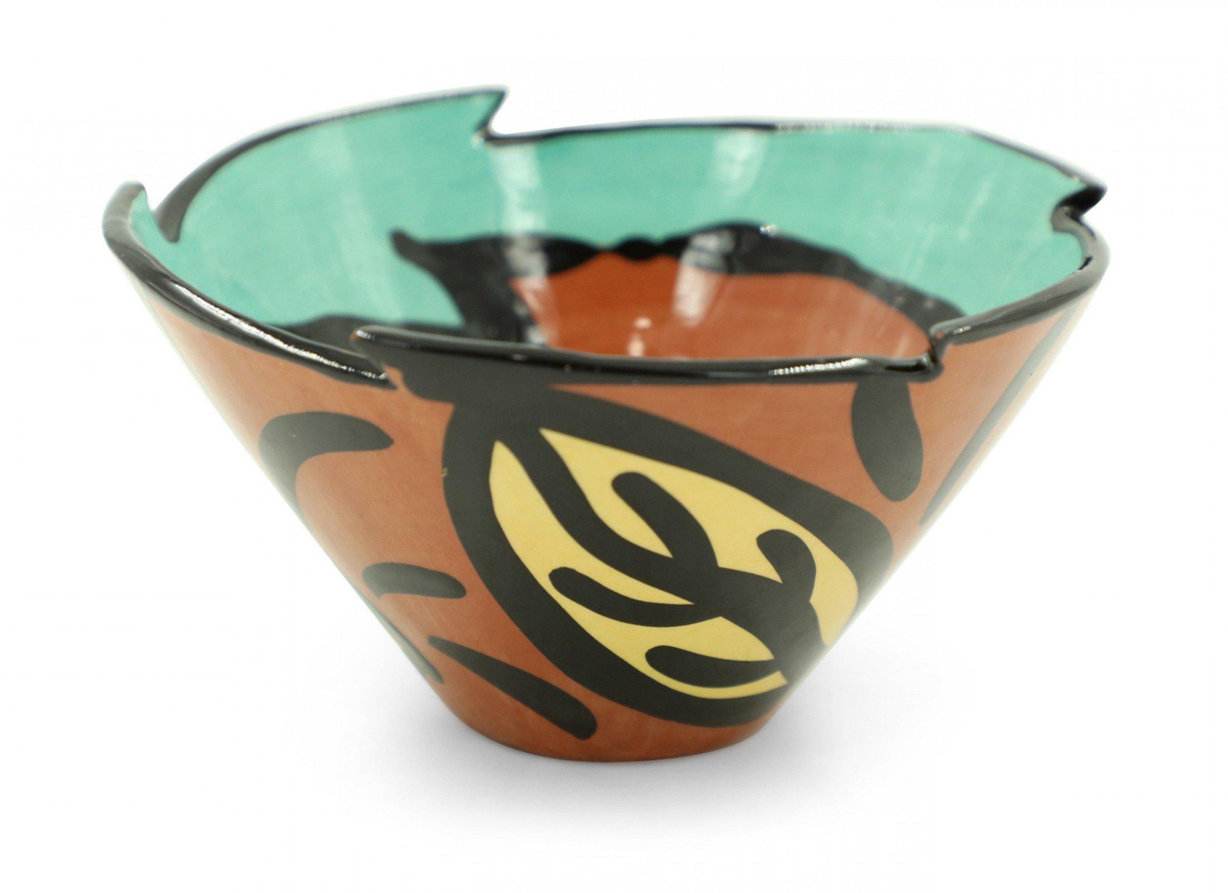 Modern Decorative Abstract Rim Leaf Design Glazed Ceramic Bowl For Sale