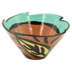 Decorative Abstract Rim Leaf Design Glazed Ceramic Bowl