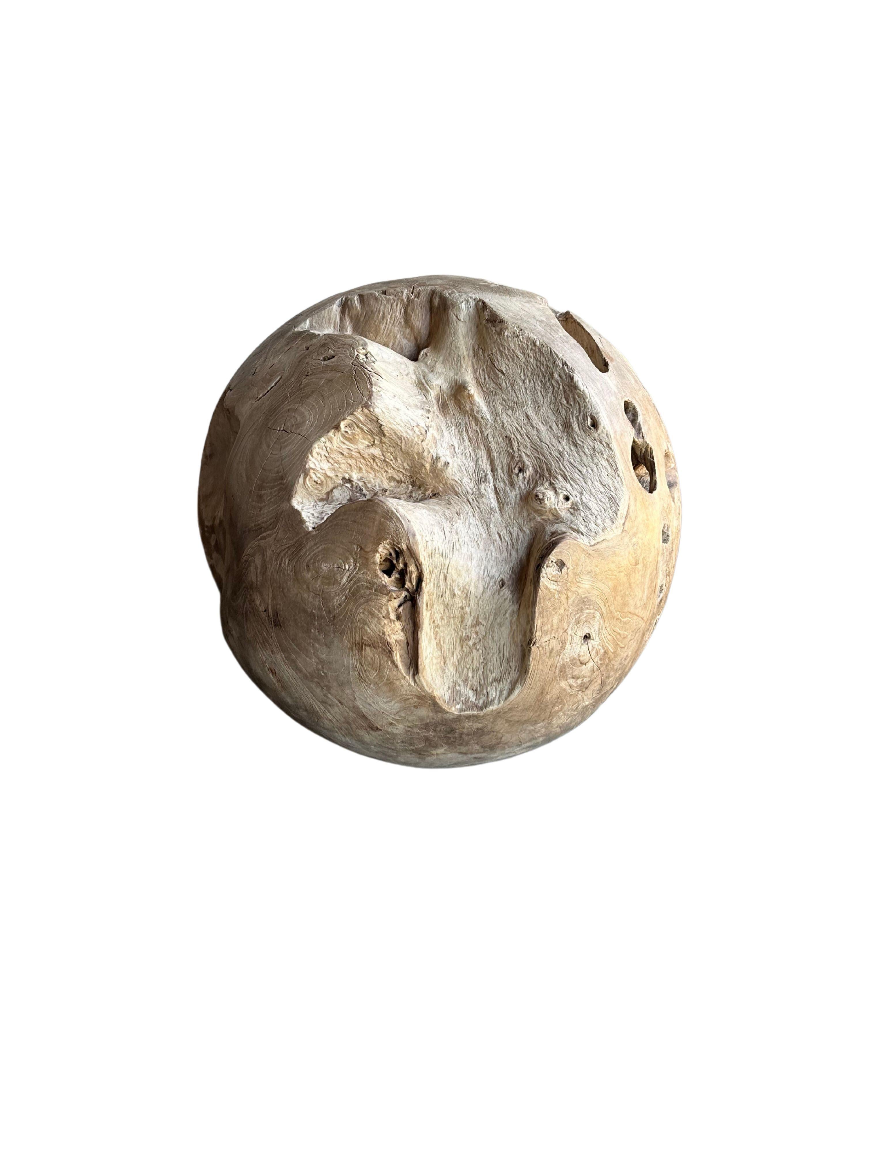 Indonesian Decorative Abstract Teak Wood Sphere, Modern Organic, with stunning textures For Sale