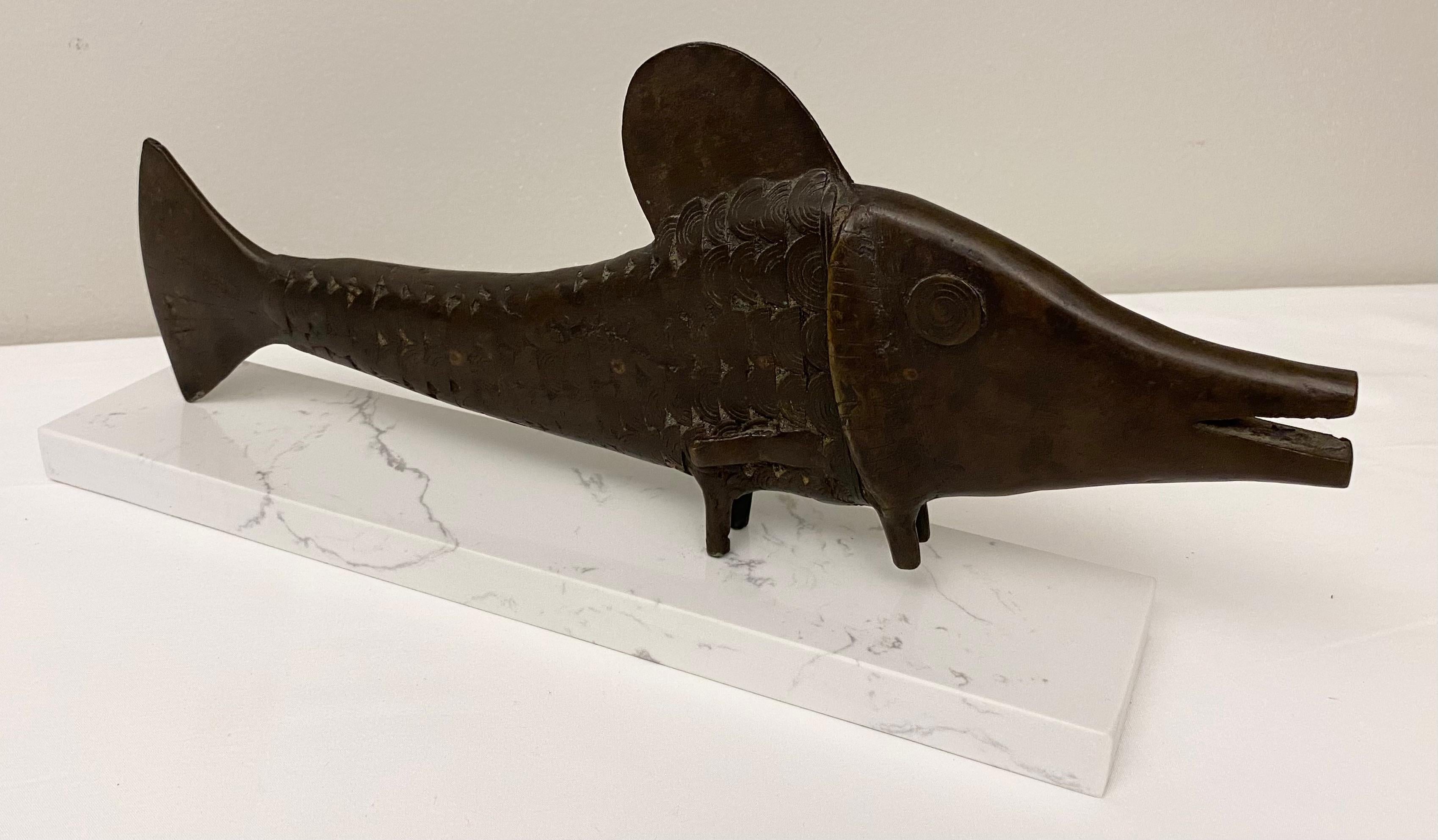 20th Century Decorative African Bronze Fish from the Tribal People of Benin For Sale