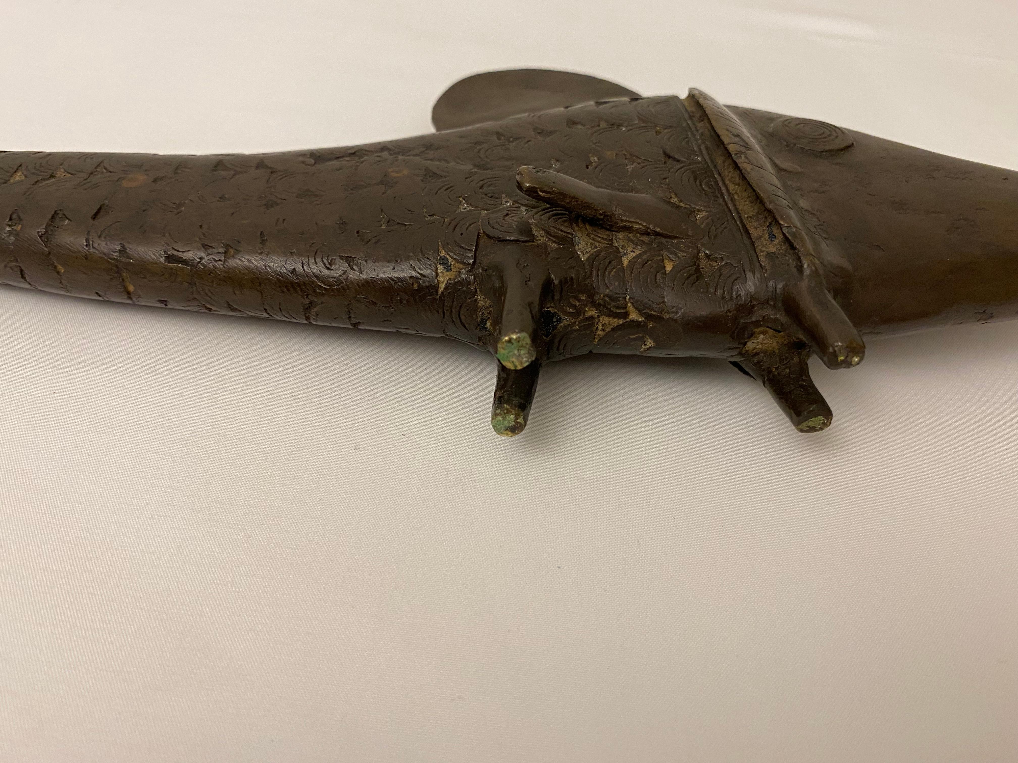 Hand-Crafted Decorative African Bronze Fish from the Tribal People of Benin For Sale
