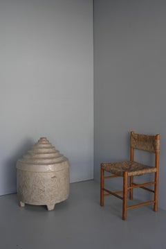 Decorative African Mid-Century White plastered Granary Stepped lid Basket