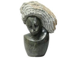 Decorative African Stone Sculpture, Abstract Female Bust, Signed Zimbabwe Status