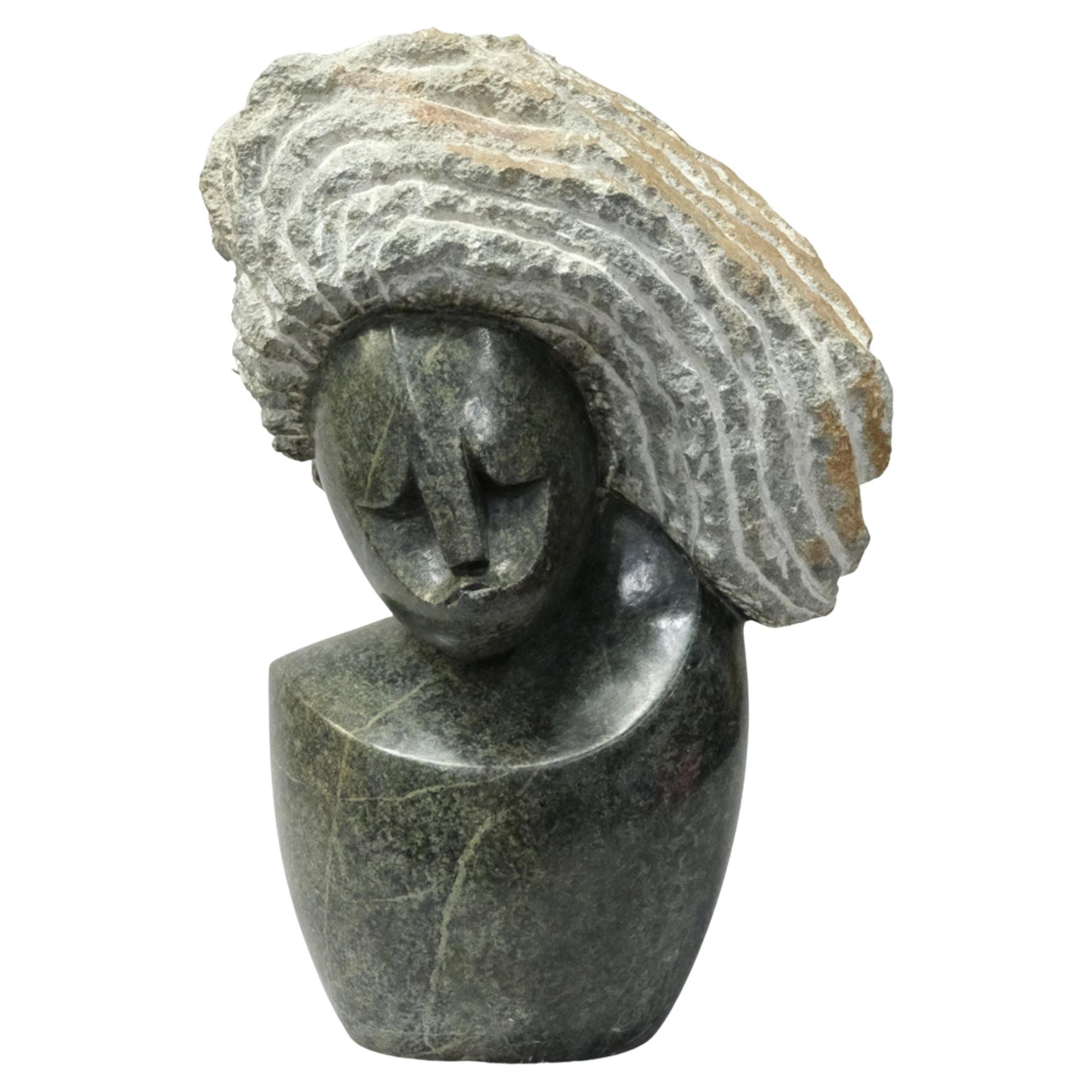 Decorative African Stone Sculpture, Abstract Female Bust, Signed Zimbabwe Status