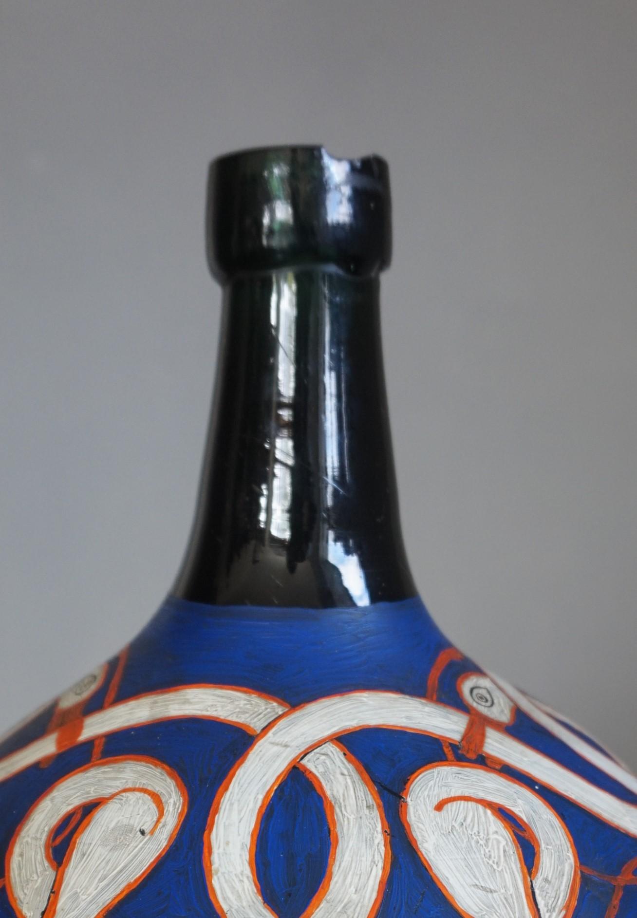 Decorative and Artistic Hand-Painted Bottle Folk Art with Colorful Symbolism For Sale 5