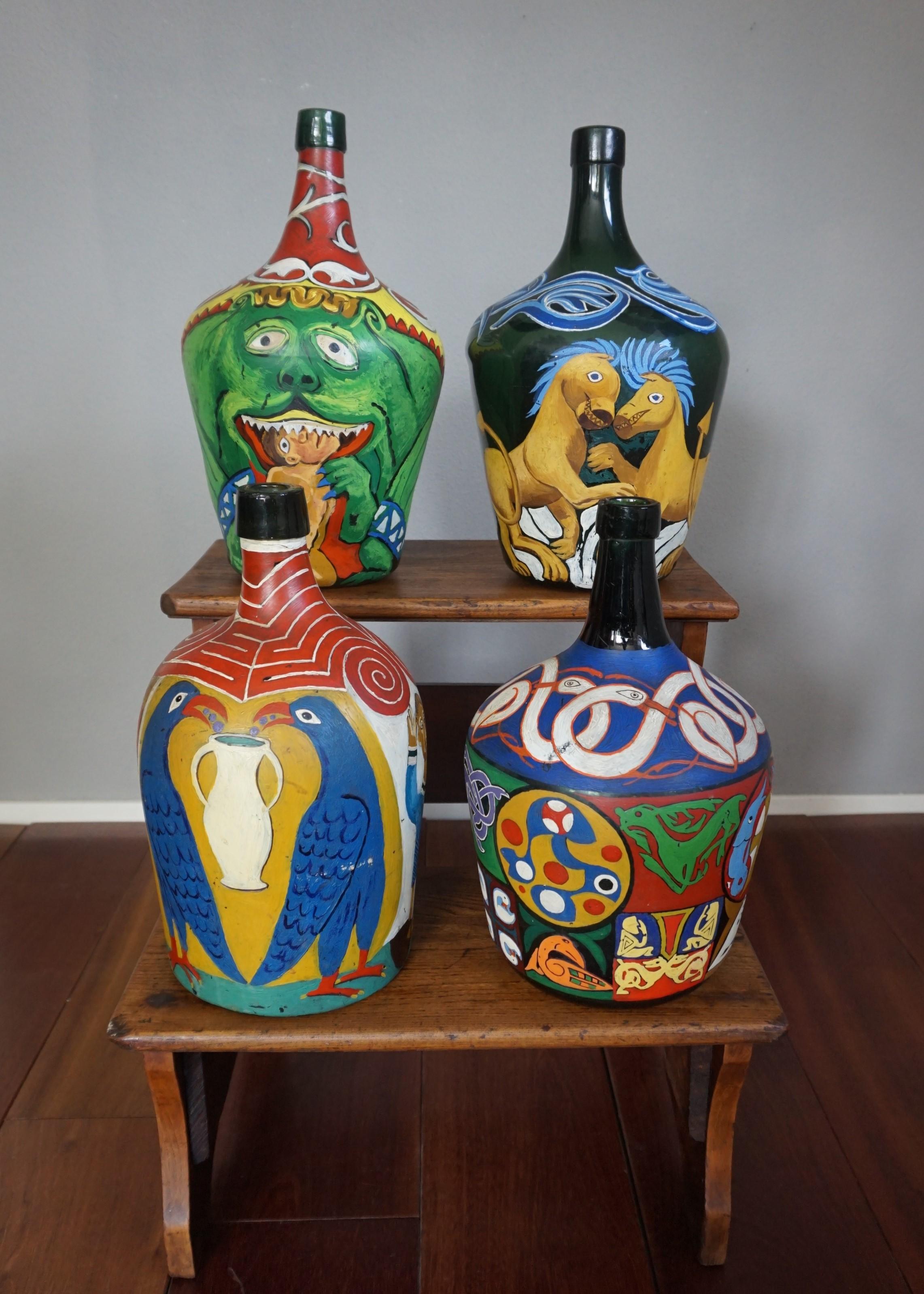 Decorative and Artistic Hand-Painted Bottle Folk Art with Colorful Symbolism For Sale 7