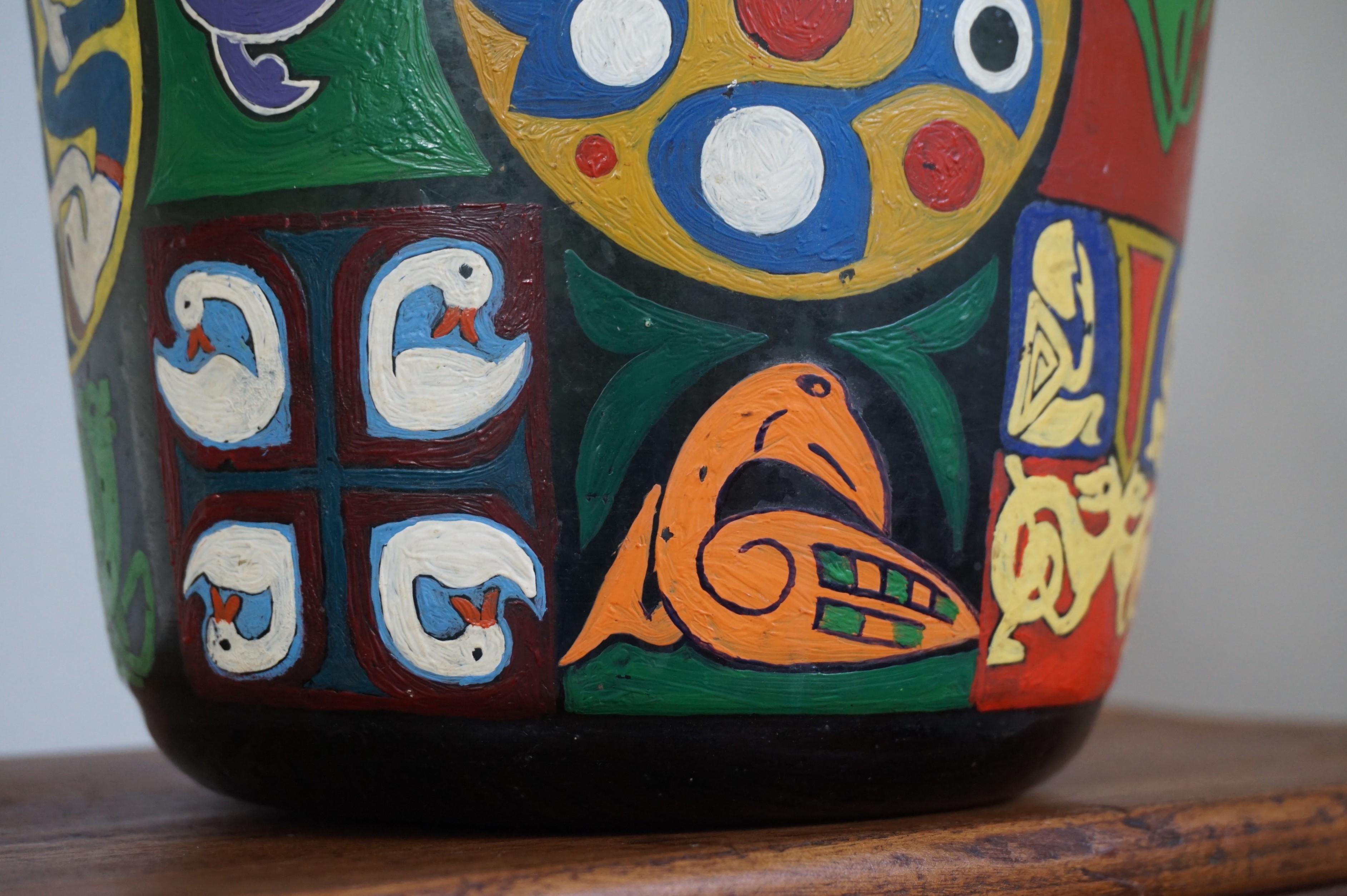 Decorative and Artistic Hand-Painted Bottle Folk Art with Colorful Symbolism For Sale 1