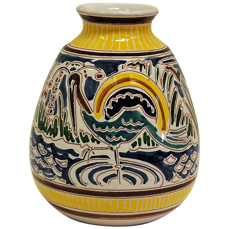 Decorative and Colorful Ceramic Vase by Kåre Berven Fjeldsaa, Norway