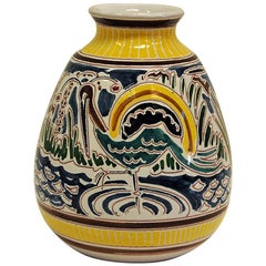 Vintage Decorative and Colorful Ceramic Vase by Kåre Berven Fjeldsaa, Norway