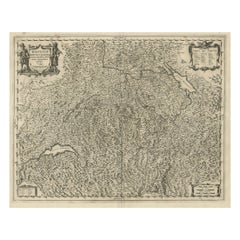 Carte ancienne décorative et détaillée d'origine de la Suisse, 1657