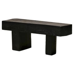 Decorative and Graphical Bench or Side Table in Black Stained Solid Pine Wood