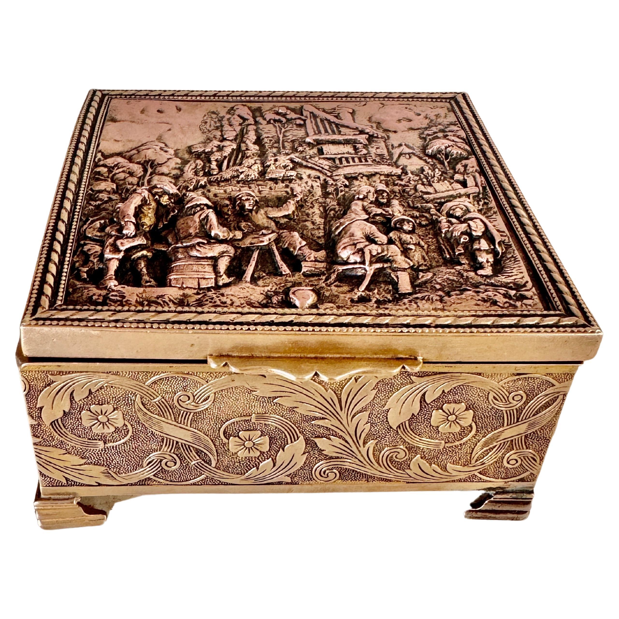 Decorative and Jewelry Box in Metal, Silver Color and Gold France 20th Century For Sale