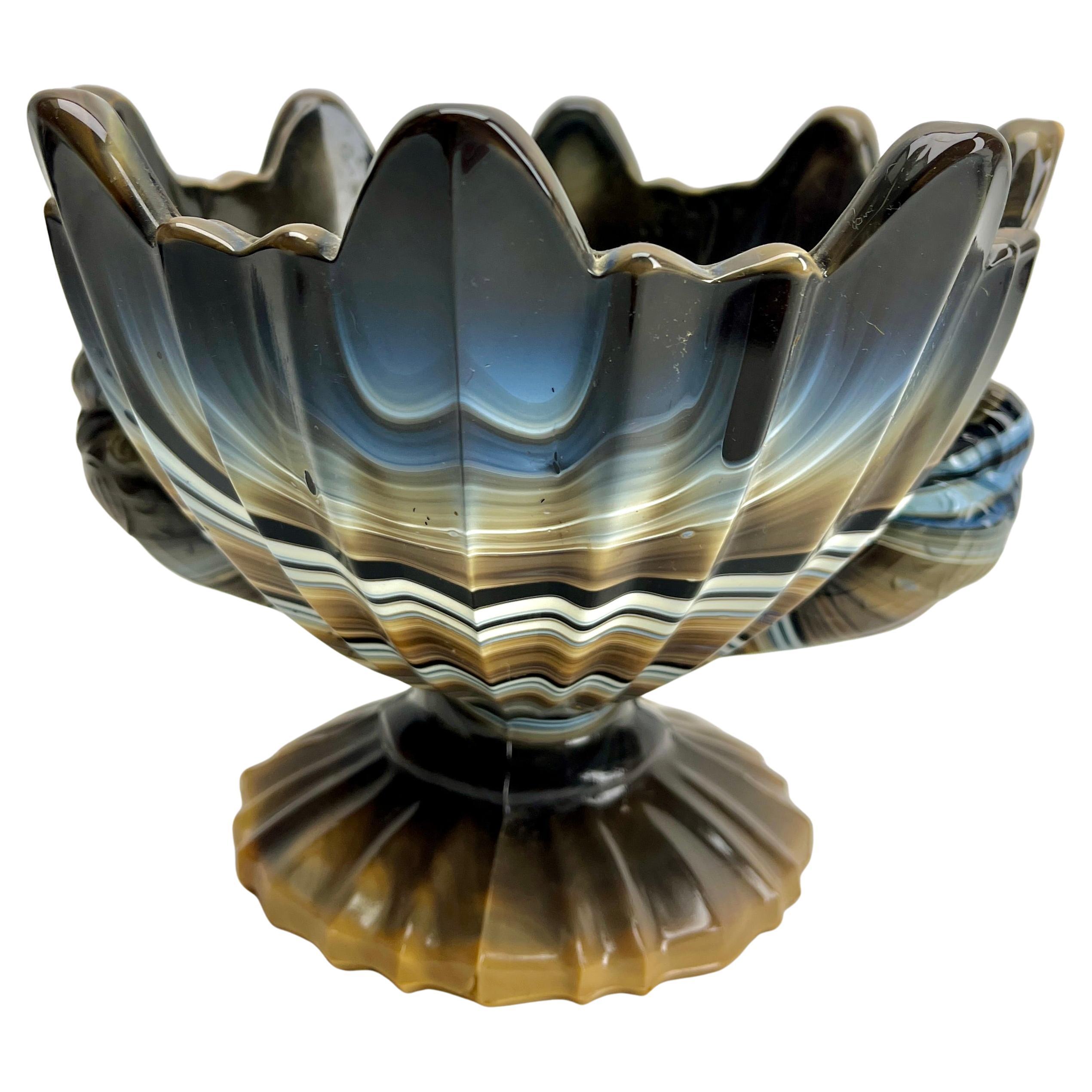 Art Deco Decorative and ornate art deco bowl with bird handles Steklarna Hrastnik For Sale