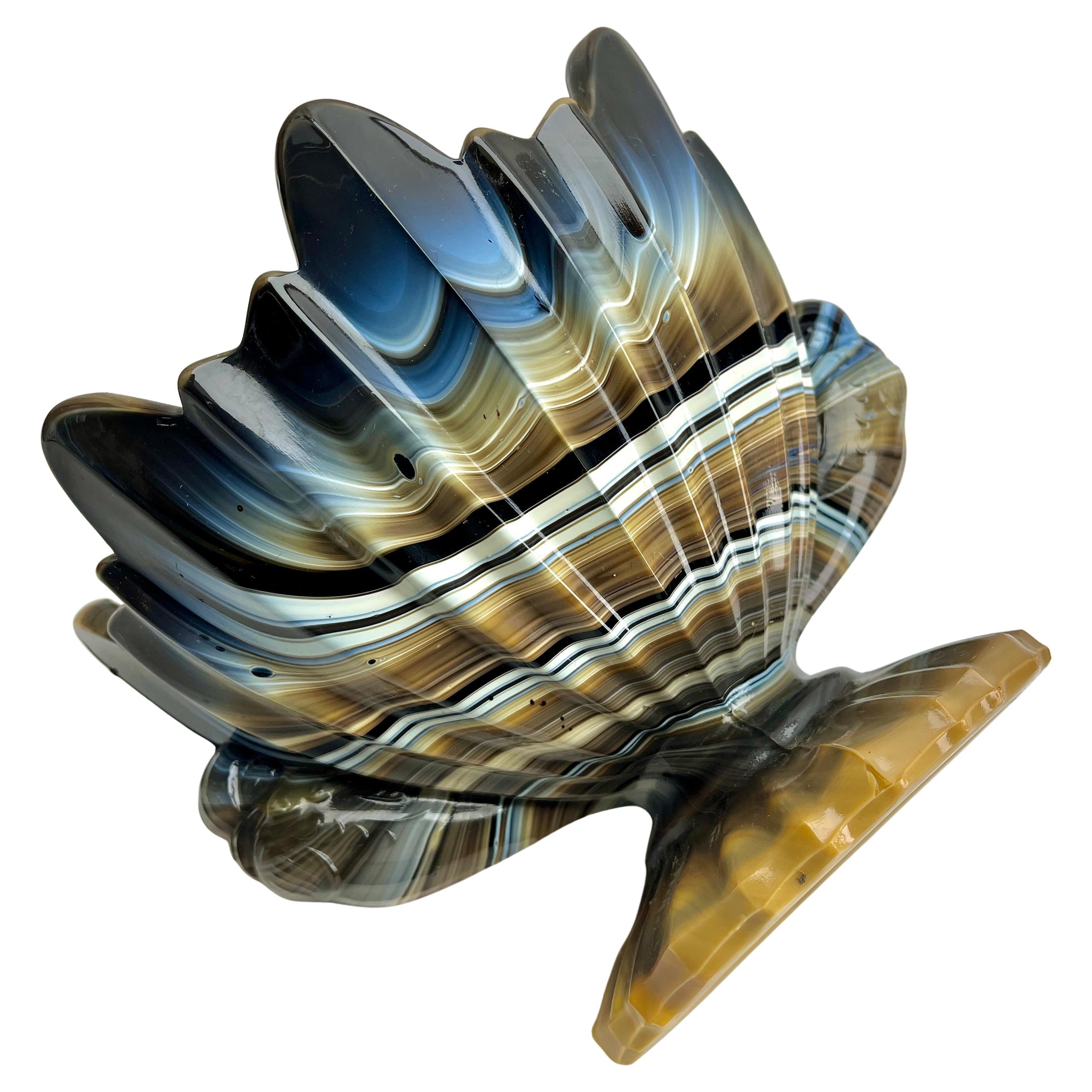 Slovak Decorative and ornate art deco bowl with bird handles Steklarna Hrastnik For Sale