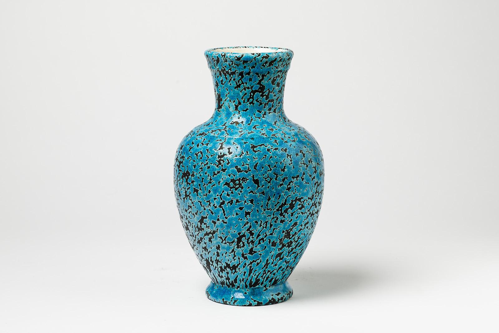 Mid-Century Modern Decorative and Precious Midcentury Ceramic Blue Vase, Dated 1965 For Sale