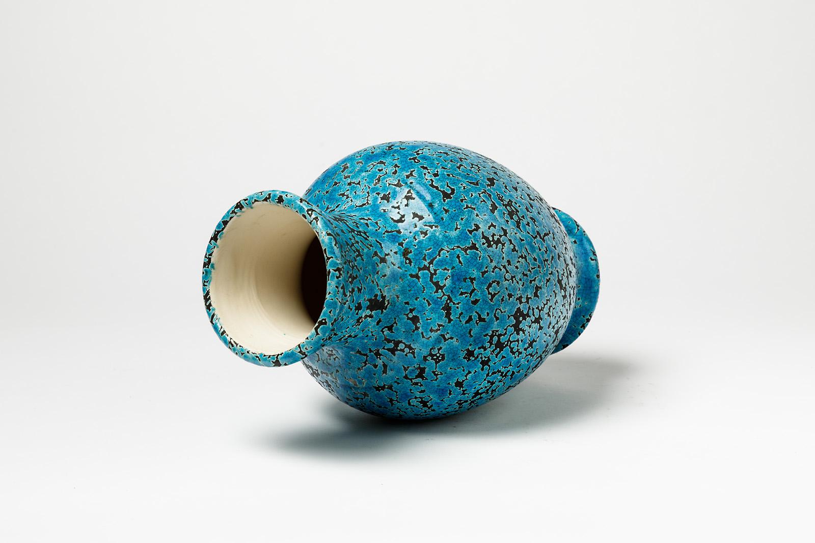 20th Century Decorative and Precious Midcentury Ceramic Blue Vase, Dated 1965 For Sale